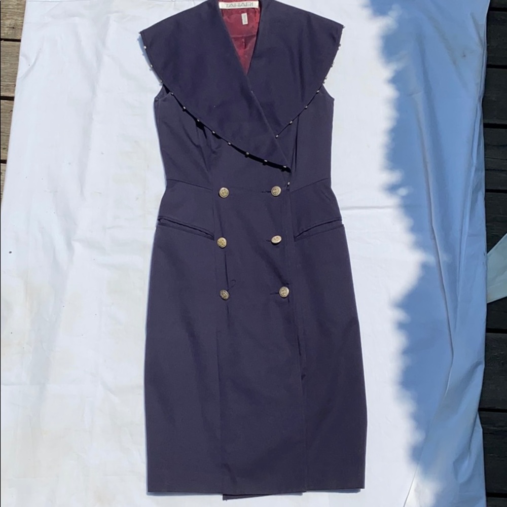 Tahari double breasted navy blue formfitting dress